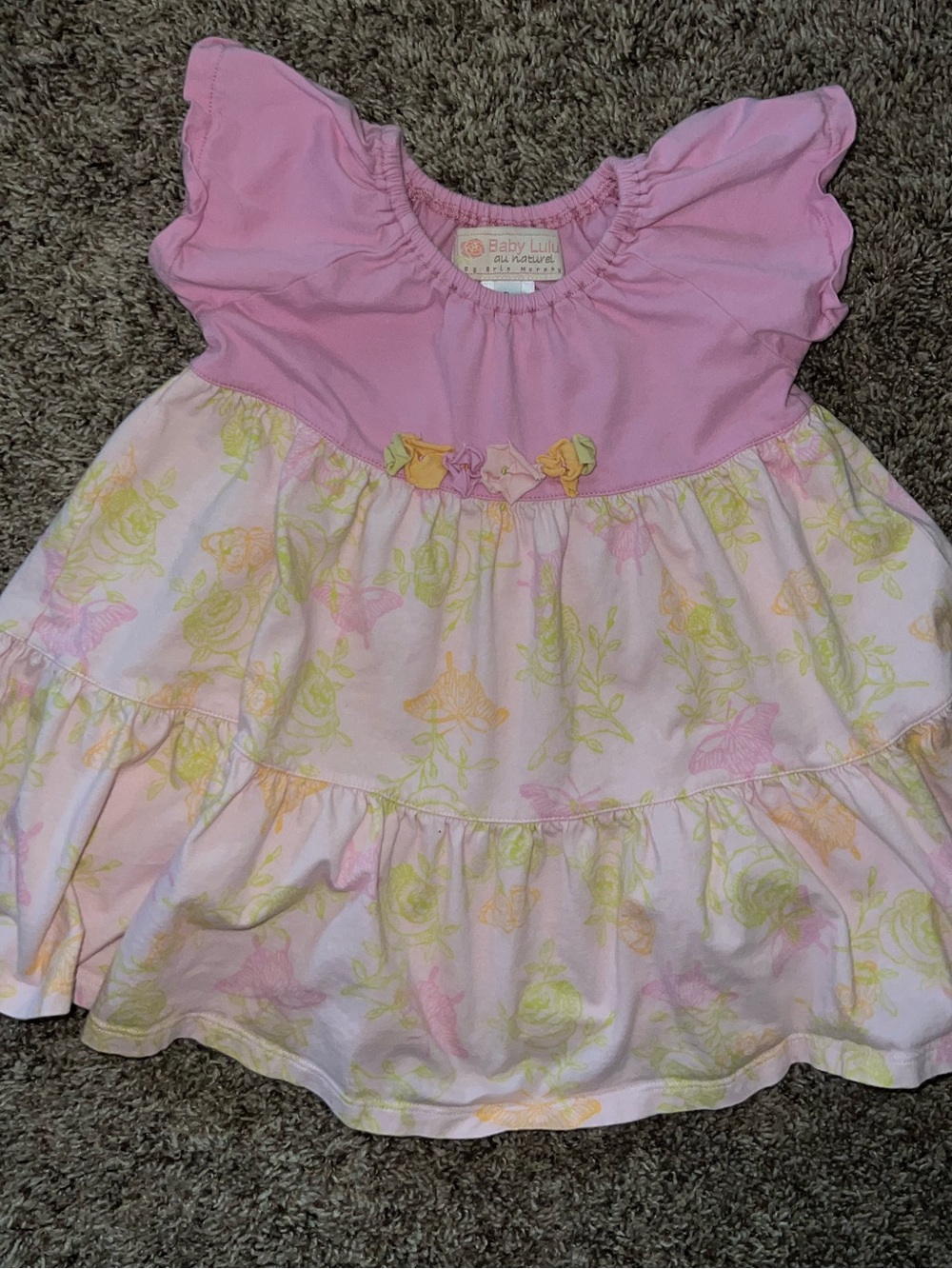 Baby Lulu Girls Pink Pastel Flutter-Sleeve Tiered Dress